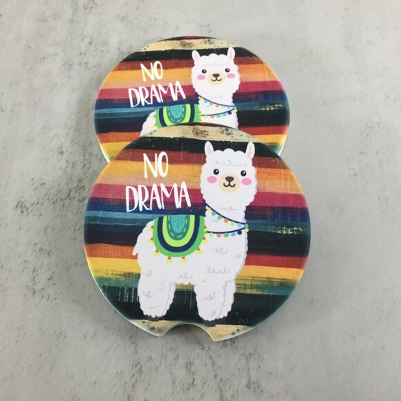 No Drama Llama Set of 2 Car Coasters - Picture 1 of 6